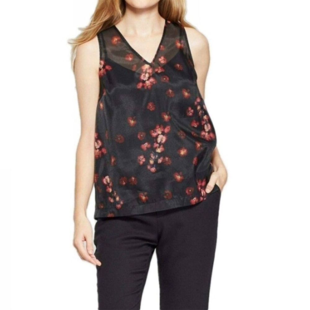 A new day floral black, red sheer sleevele…